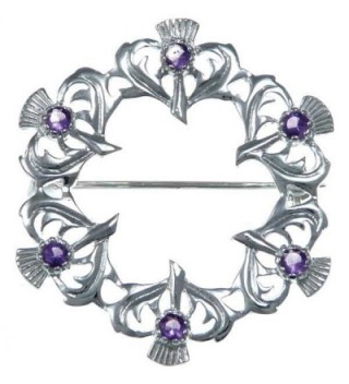 Sterling Silver Amethyst Thistle Brooch - Scottish Pin - CH12N740WDT