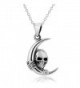 925 Sterling Silver Crescent Moon Skull Pendant Necklace- 18" - CL11MCY7R0P