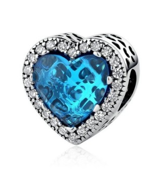 The Kiss Radiant Hearts Sky Blue Crystal Clear CZ 925 Sterling Silver Bead Fits European Charm Bracelet - CK17YC3WQZN