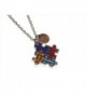 Mom Autism Awareness Gem Studded Puzzle Piece Necklace on 18 Inch Chain - CG12JGSQT5D