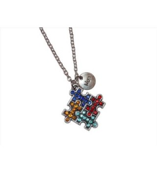 Autism Awareness Studded Puzzle Necklace