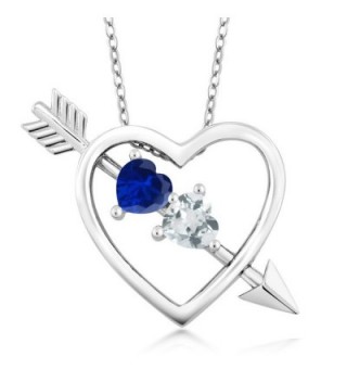 0.99 Ct Blue Simulated Sapphire Sky Blue Aquamarine Silver Heart & Arrow Pendant - CC128NXR569