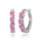 Sterling Silver Simulated Opal S Design Round Hoop Earrings - Simulated Pink Opal - CH185TZWQD4