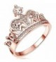 Thunaraz Rose Gold Tone Princess Crown Ring for Girls CZ Band Rings for Women - C9188NYG9EQ