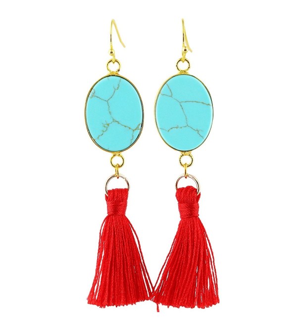 SUNYIK Howlite Turquoise Tassel Earrings - Green Howlite Turquoise(Oval) - C9185U82C7M