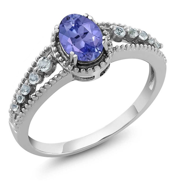 1.00 Ct Oval Tanzanite & White Topaz 925 Sterling Silver Women's Ring (Available in size 5- 6- 7- 8- 9) - CX11F55W5VT