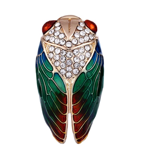 BriLove Women's Crystal Lovely Cute Cicada Insect Enamel Brooch Pin - Green Gold-Tone - CM1887RQY4Z