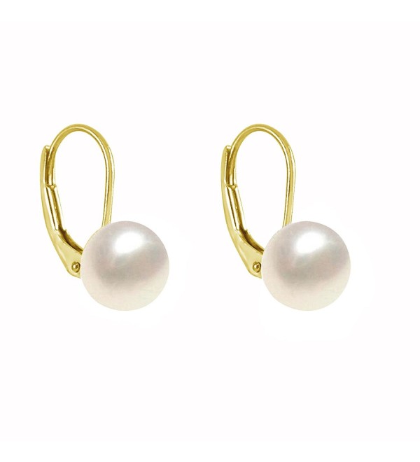 White Pearl Earrings Leverback Gold Plated Silver Genuine Freshwater Pearls Cultured 6mm Button Pink - White - C511U4PSNQB