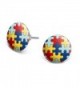 Autism Awareness Diversity Puzzle Pieces Novelty Silver Plated Stud Earrings - C11865RE9NX