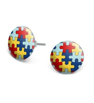 Autism Awareness Diversity Puzzle Pieces Novelty Silver Plated Stud Earrings - C11865RE9NX
