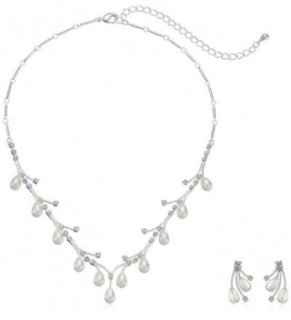 ACCESSORIESFOREVER Bridal Wedding Prom Jewelry Set Crystal Rhinestone Pear Dangle Pearls Link Necklace - CK11CCNC9FJ