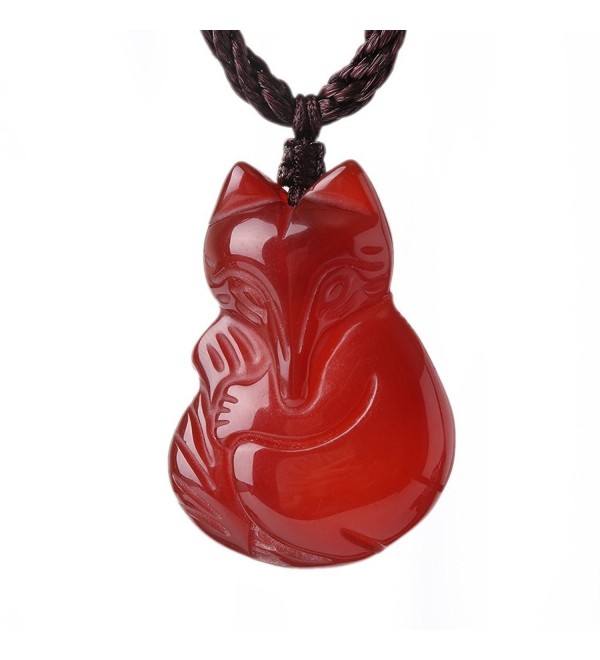 O-stone Red Agate Fox Queen Pendant Necklace - CD11BBE9TLH