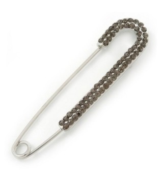 Classic Large Dim Grey Austrian Crystal Safety Pin Brooch In Rhodium Plating - 75mm Length - CL11JD9FRSV