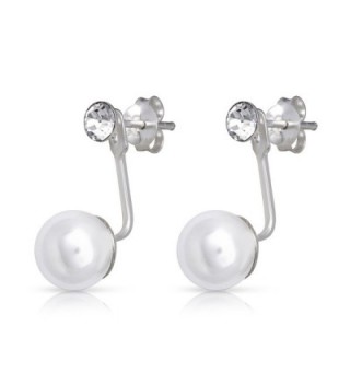 Sterling Silver Simulated Pearl & Crystal Rhodium Plated Jacket Earrings - CJ184RWN6OC