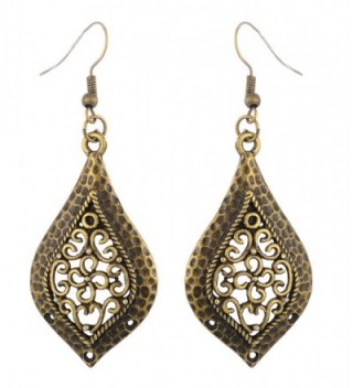 MJartoria Teardrop Filigree Flower Hammered Dangle Earrings - C511X009WCB