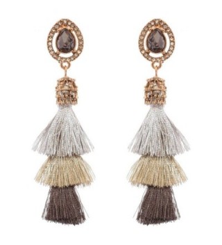 Women's Victorian Style Teardrop Stone 3 Layered Tassel Dangle Pierced Earrings - Silver-Tone Mix - C5186SEA90U