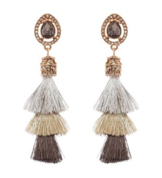 Women's Victorian Style Teardrop Stone 3 Layered Tassel Dangle Pierced Earrings - Silver-Tone Mix - C5186SEA90U