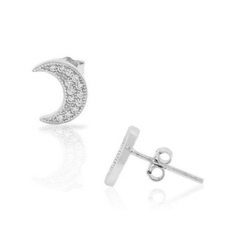 925 Sterling Silver CZ Half-Moon Crescent Womens Girls Small Stud Earrings - CV11T13S07T