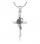 925 Oxidized Sterling Silver Vintage Rose Vine with Leaf Cross Pendant Necklace- 18 inches - CJ11V0OJBN9