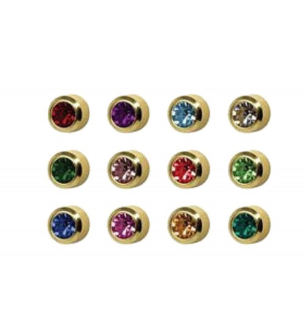 Surgical Steel Gold 4mm Ear Piercing Earrings Studs 12 Pair Mixed Birth Stones - CW11CJTU56V