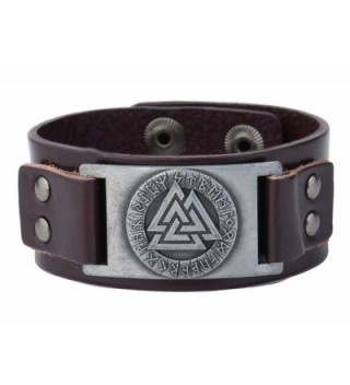 Wicca Jewelry Odin 24 Norse Runes Slavic Amulet Sigil Gothic Cuff Leather Bracelet - Antique Silver-Brown - CY1879SIOAQ