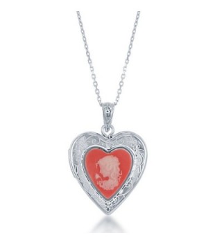 Sterling Silver Pink Cameo Heart Locket with 18" Chain - CK12G8RZBUT
