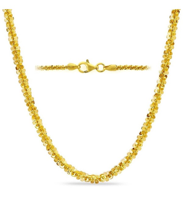 .925 Sterling Silver Womens Sparkle Chain Yellow Gold Plated Italy 2.2mm 18" 20" 24" - C6129VZDSFZ