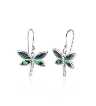 Sterling Silver Abalone or Simulated Turquoise Polished Dragonfly Dangle Earrings - Abalone - C8187QEX5KQ