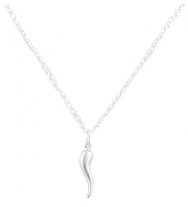 925 Italy Sterling Silver Small Italian Horn Pendant with an 18 Inch Link Neclace (I-1222) - C11244WNSMD