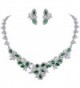 EVER FAITH Women's Graceful CZ Marquise Shape Leaf Cluster Necklace Earrings Set Silver-Tone - Green - CF12D629UQP