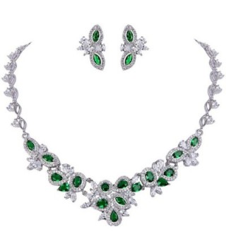 EVER FAITH Women's Graceful CZ Marquise Shape Leaf Cluster Necklace Earrings Set Silver-Tone - Green - CF12D629UQP