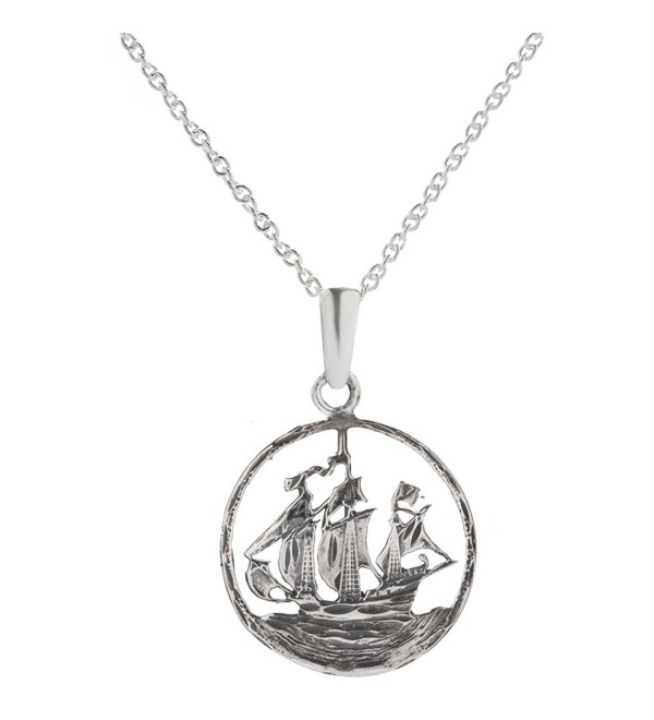 Sterling Silver Seven Seas Pirate Ship Pendant Necklace- 18" - C5129PH1I8X