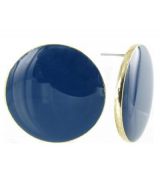 Large Round Coin Shaped Stud Earrings in Enamel and Gold Plating - Royal Blue - CK12N3EDRKM