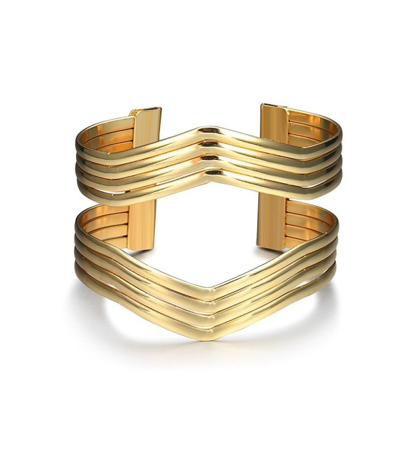 Starshiny Gold Tone Wave Geometric Bracelet Punk Charm Metal Cuff Bangles for Women - Geometric - CW184XWWW8N