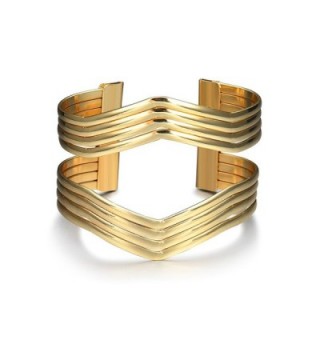 Starshiny Gold Tone Wave Geometric Bracelet Punk Charm Metal Cuff Bangles for Women - Geometric - CW184XWWW8N