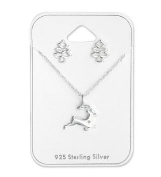925 Sterling Silver Reindeer Necklace & Christmas Tree Stud Earrings Set 28959 - CD12LJH1L7F