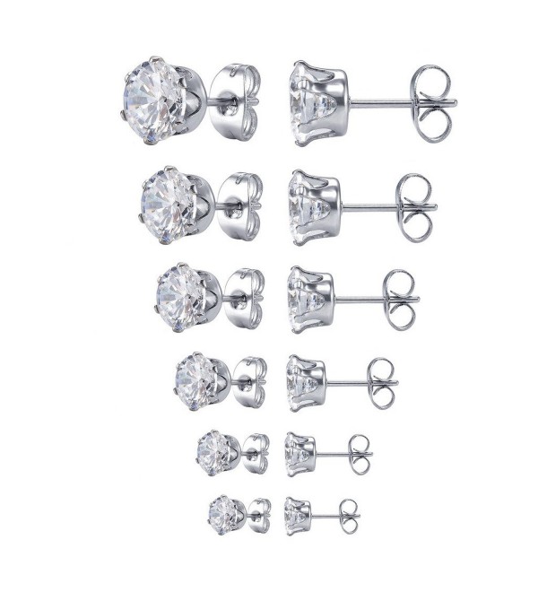 Jstyle Jewelry Women's Stainless Steel Round Clear Cubic Zirconia Stud Earring (6 Pairs) - CB11AKWKUT5