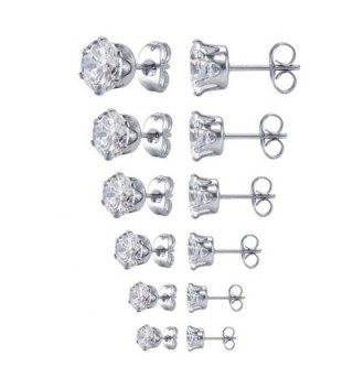 Jstyle Jewelry Women's Stainless Steel Round Clear Cubic Zirconia Stud Earring (6 Pairs) - CB11AKWKUT5