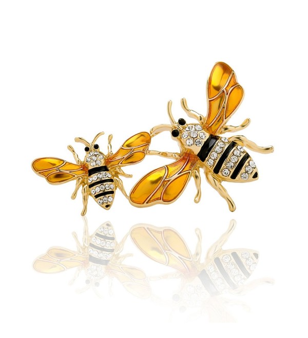 PANGRUI Exquisite Enamel Big and a Small Bumblebee Brooch Pin with Crystal rhinestones - Gold - CC185X30AYR