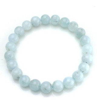 BEADNOVA Aquamarine Gemstone Bracelet Birthstone - Aquamarine Beads Stretch Bracelet 6mm - CM11OCRHTKX