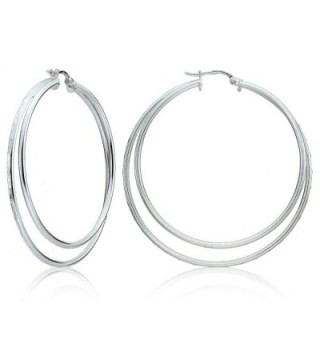 Sterling Silver Diamond-cut Double Row Large 48mm Round Hoop Earrings - Sterling Silver - C912MY2ORHL