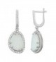 Sterling Silver Created White Opal & CZ Oval Dangle Earrings - CG129JYY343