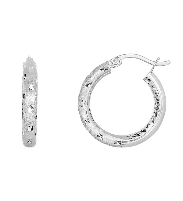 Sterling Silver White Polish Rohdium Finish Round Hoop Earring - CL12MLD2CKB