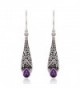 925 Sterling Silver Bali Detailed Filigree Genuine Purple Amethyst Stone Dangle Earrings - CK126GZ6S0Z