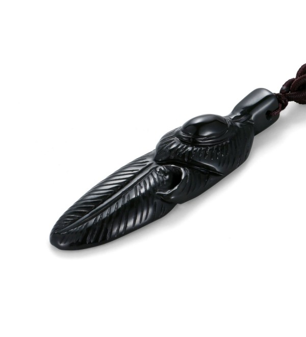 Carved Rainbow Obsidian Pendant Necklace Lucky Feather Shape Charms Genuine Gemstone Amulet Totem Pendant - CW188Y9STND
