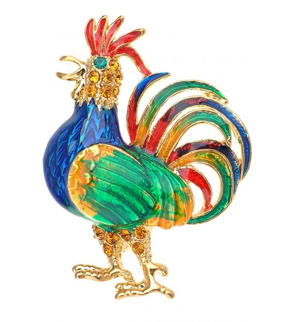 Alilang Golden Tone Light Colored Rhinestones Chicken Rooster Hen Brooch Pin - Muticolor-2 - CD1143SX973
