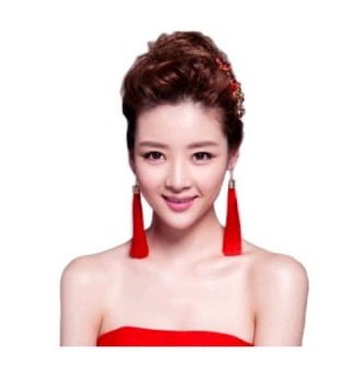 Shoopic 2 Pairs Boho Long Tassel Dangle Earrings Set Bon Bon Drop Earrings for Women - red long and sector - CF189Y98CR2