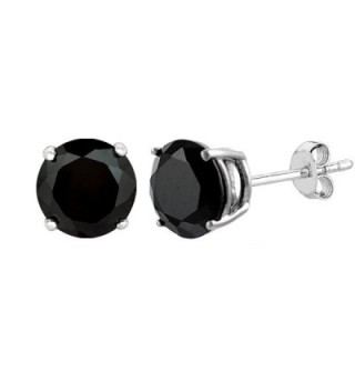 Sterling Silver Rhodium Finish Black Round Cubic Zirconia Stud Earring - CY11QLMBB8D