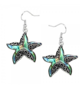 Liavy's Starfish Fashionable Earrings - Vine Filigree - Fish Hook - Abalone Paua Shell - Unique Gift and Souvenir - CQ12B57VIQ3