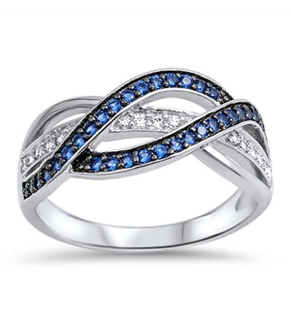 Blue Simulated Sapphire Wide Weave Knot Ring New .925 Sterling Silver Band Sizes 5-12 - CX17AYZ7N2Z